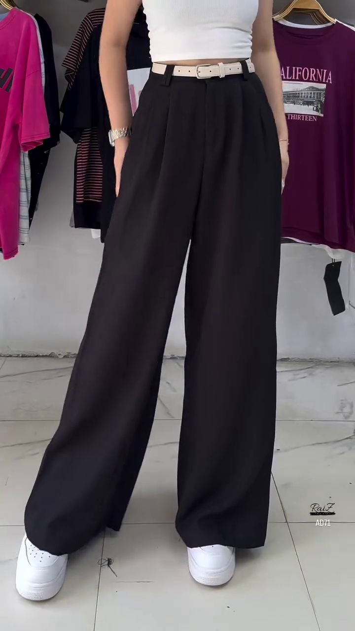 Navy Blue High-Waist Wide-Leg Pants - Image 3