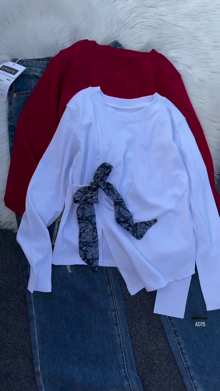 Casual Long Sleeve Top & Denim Jeans Outfit Set - Image 2