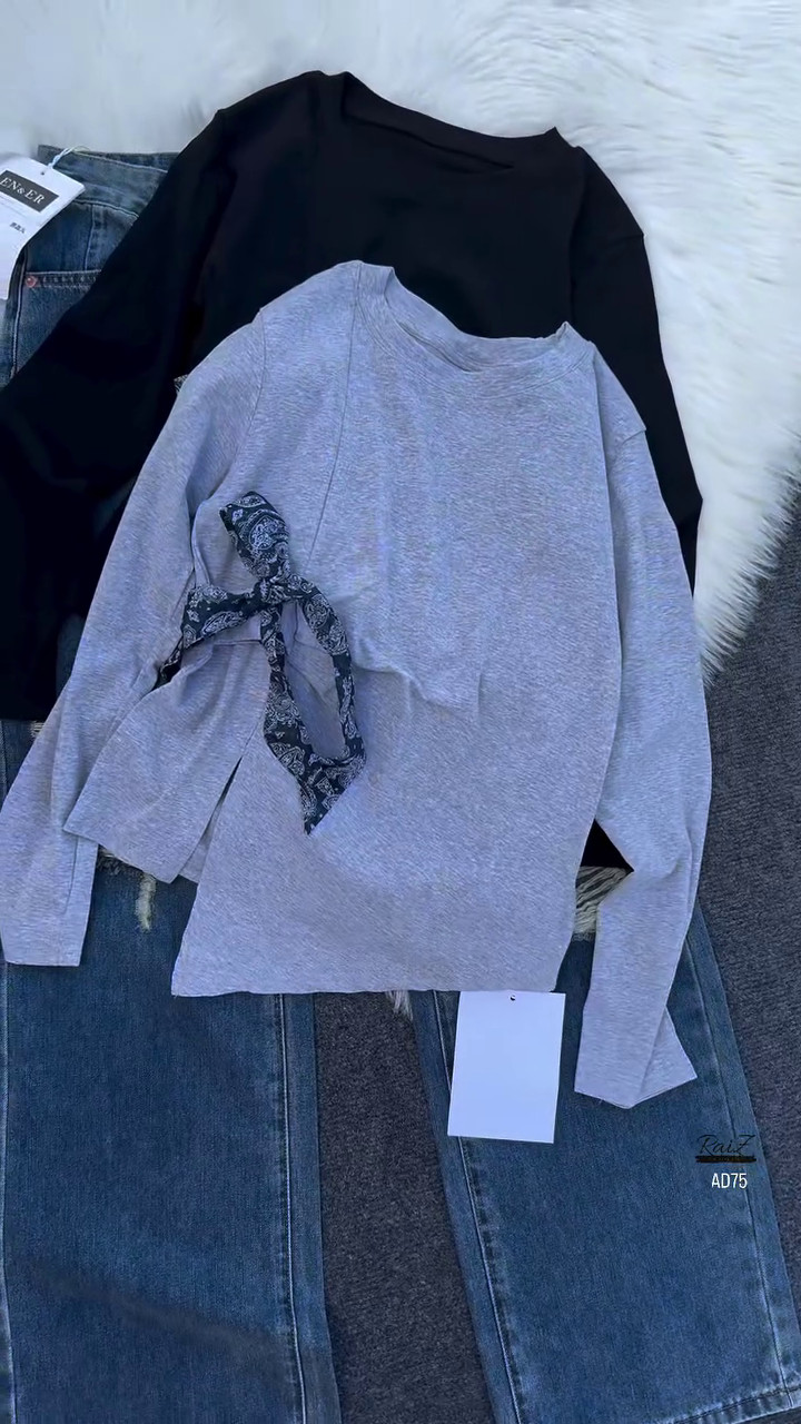 Casual Long Sleeve Top & Denim Jeans Outfit Set - Image 3