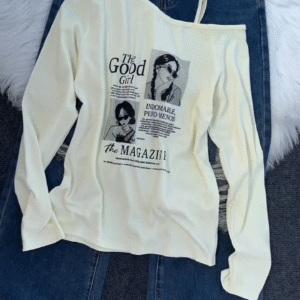 Burgundy Graphic Off-Shoulder Top & Distressed Denim Jeans Set