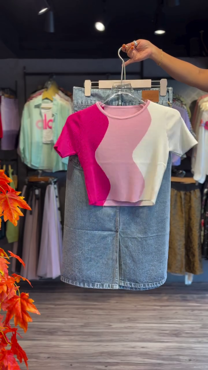 Waveline Colorblock Crop & Seamline Denim Skirt