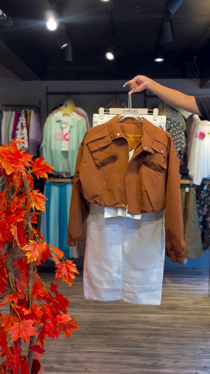 Zipfront Cocoa Jacket & Ivory Seam Skirt