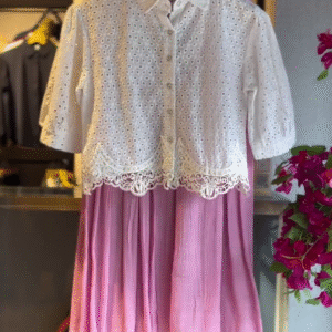 Eyelet Lace Blouse & Rose Pleat Skirt