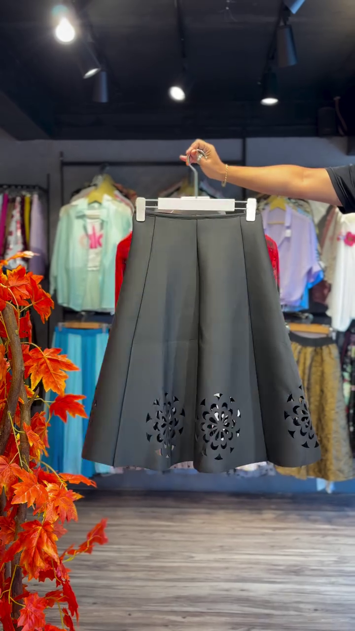 Crimson Bloom Crop & Noir Cutwork Skirt - Image 2