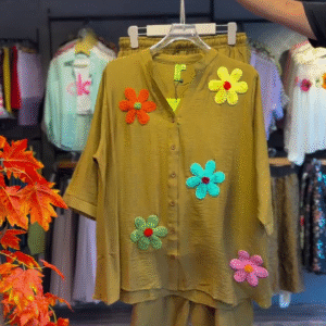 Crochet Bloom Co-ord in Mustard Yellow