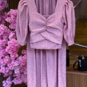 Ruched Petal Top & Shimmer Skirt in Blush Pink