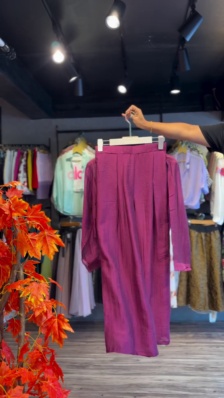 Plum Bloom Shirt & Wide-Leg Pants in Deep Magenta - Image 2