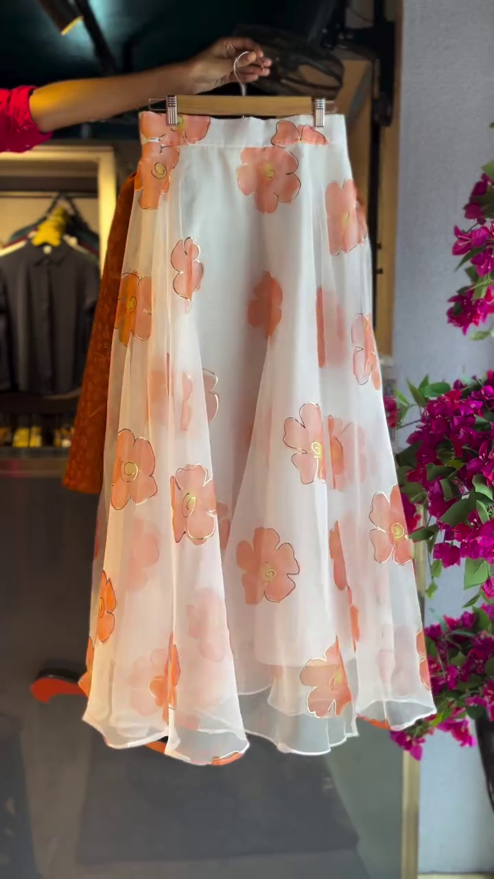 Textured Button Blouse in Cocoa & Floral Skirt in Ivory Rose - Image 2