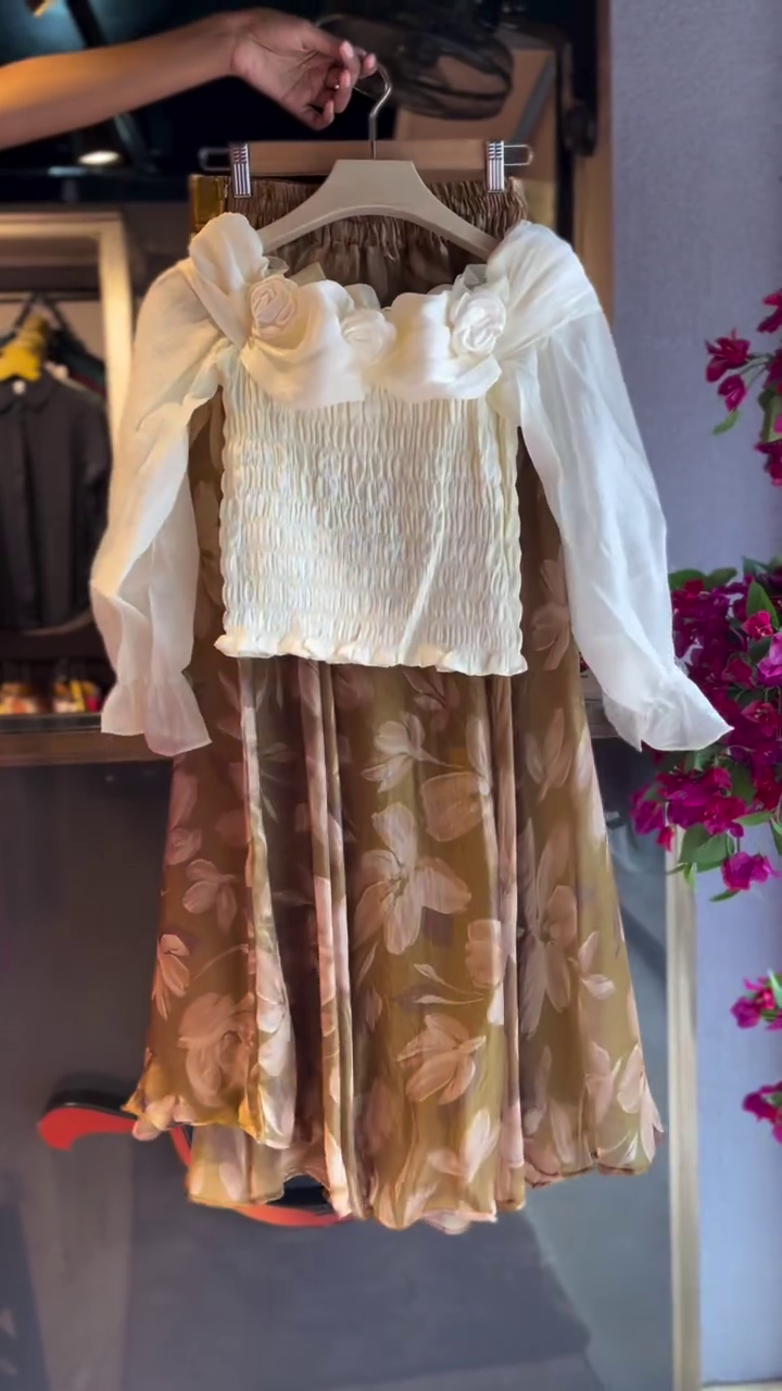 Embroidered Paisley Top in Olive & Wide-Leg Pants in White