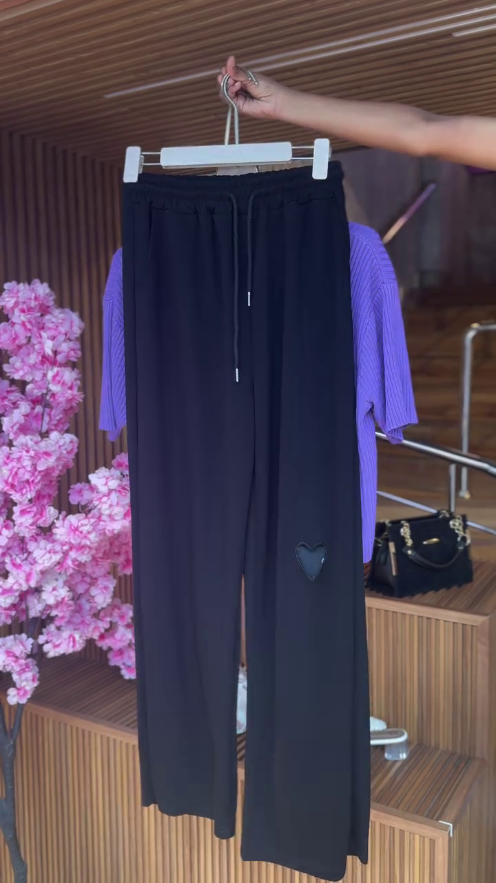 Lace-Up Ribbed Top in Violet & Black Pants - Image 2