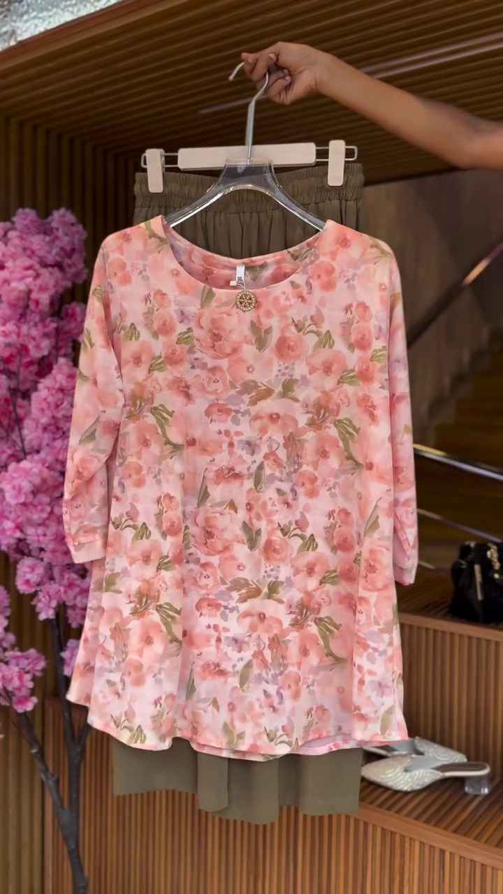 Floral Tunic in Blush & Olive Pants