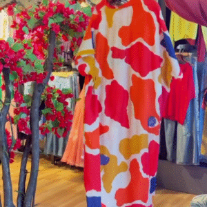 Abstract Floral Dress in Green Mix