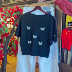 Butterfly Tee in Black & Wide-Leg Pants in White