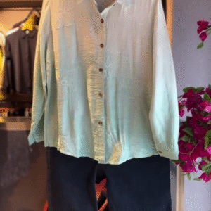 Embroidered Shirt in Sage & Denim Shorts in Black