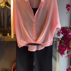 Sheer Blouse in Petal Pink & Slit Skirt in Midnight Black