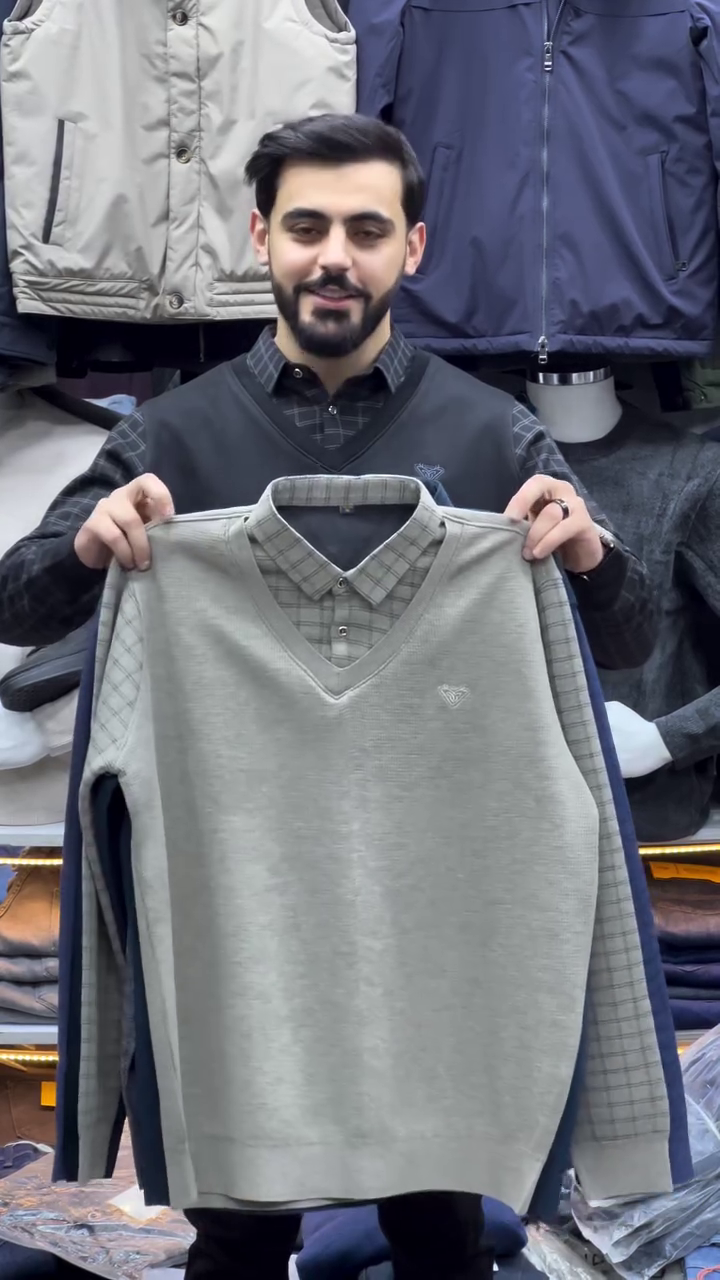 BLUE V-NECK SWEATER WITH EMBROIDERED LOGO - Image 2