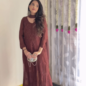 Maroon Sequin-Embellished Georgette Straight Suit Set with Dupatta – Premium Festive & Occasionwear Ensemble