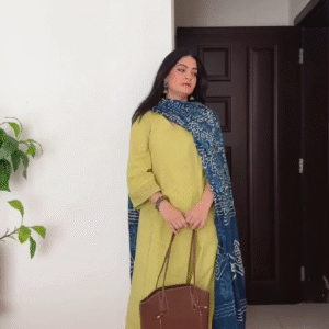 Ivory Mirror-Work Sleeveless Kurta Set with Organza Dupatta