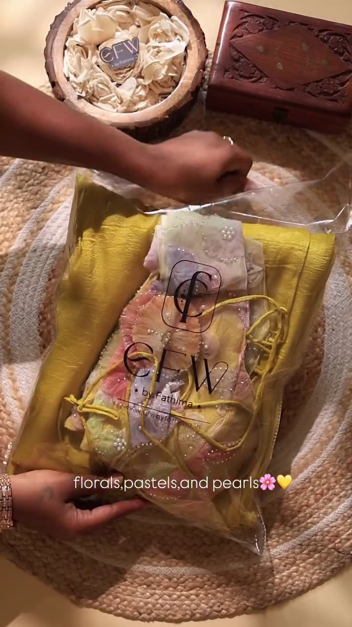 Sunshine Yellow Organza Dupatta with 3D Floral & Pearl Handwork