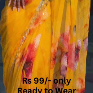 Golden Sunburst Floral Saree with Scalloped Zari Border