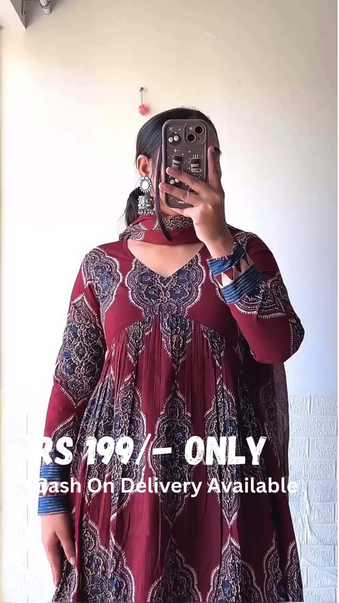 Elegant Maroon Printed Anarkali Set with Dupatta – Timeless Ethnic Grace