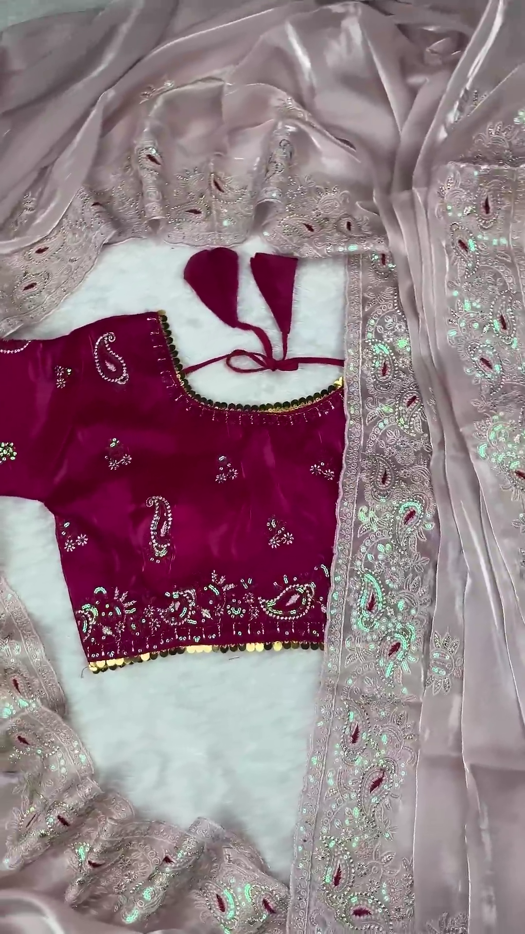 Premium Magenta Embroidered Designer Blouse with Elegant Pastel Dupatta Set