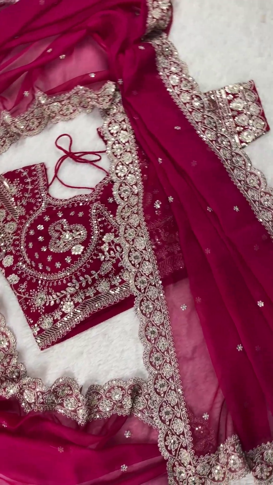 Premium Bridal Maroon Heavy Embroidered Designer Blouse with Dupatta Set