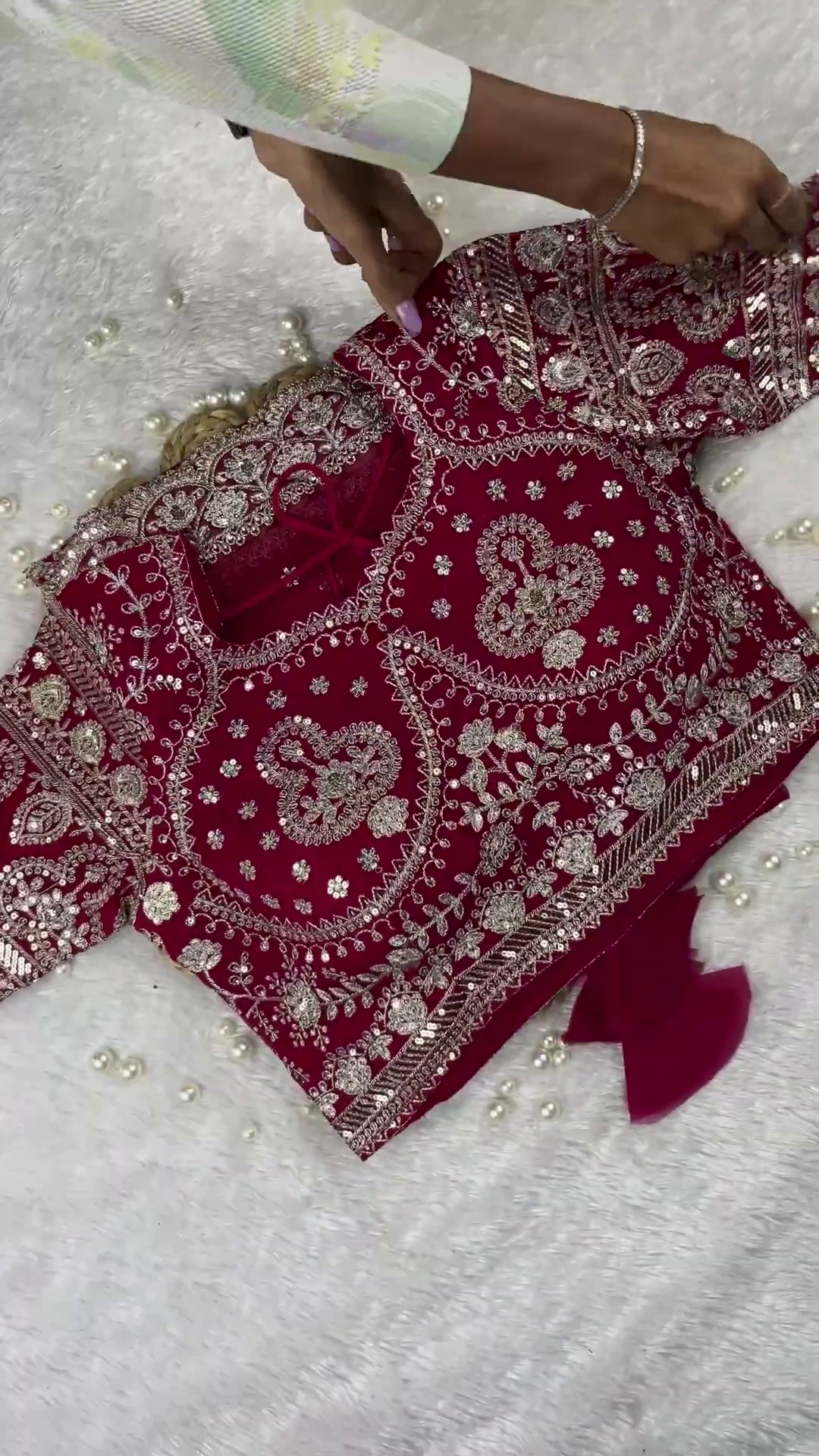 Premium Bridal Maroon Heavy Embroidered Designer Blouse with Dupatta Set - Image 2