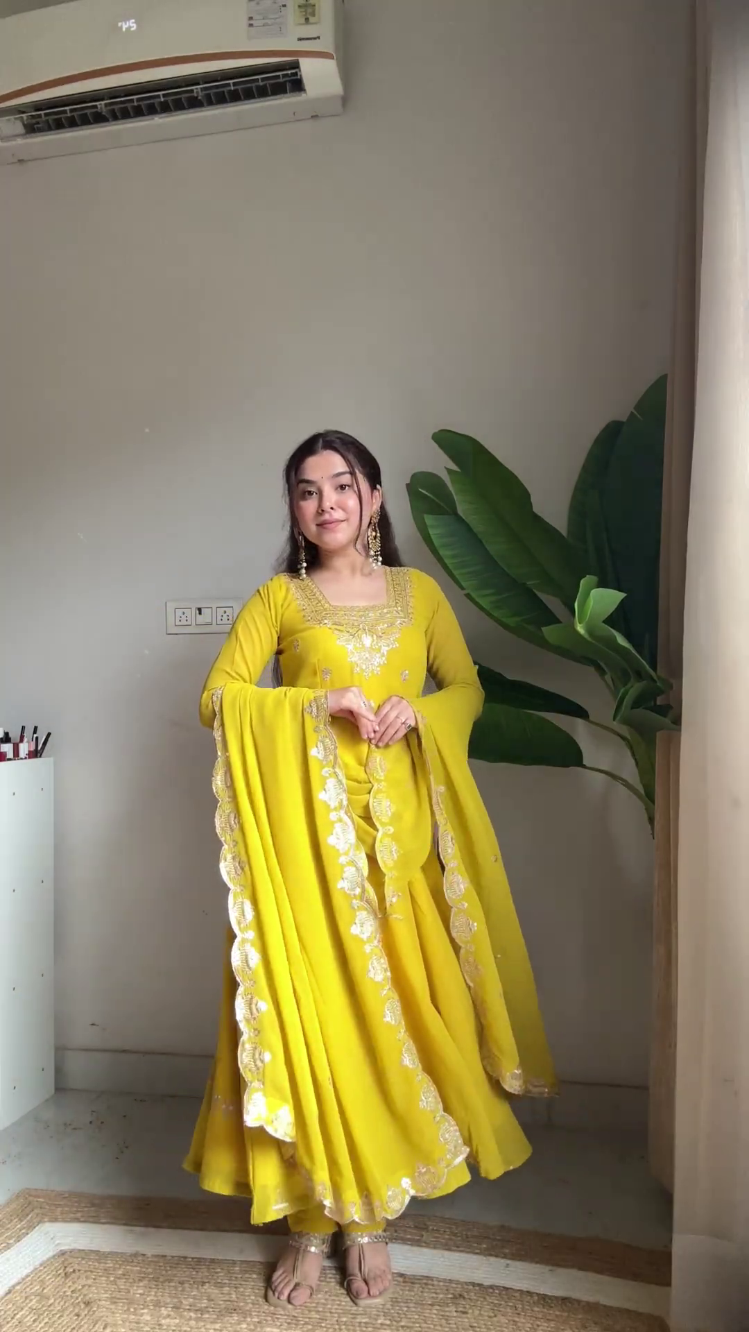 Sunlight Yellow Designer Anarkali Set with Scalloped Embroidery