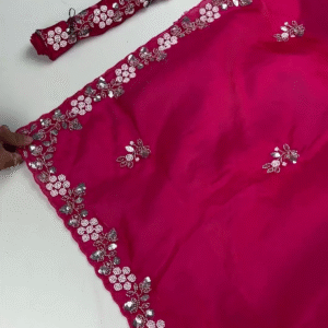 Royal Rani Pink Heavy Embroidered Designer Saree with Sequin Accents