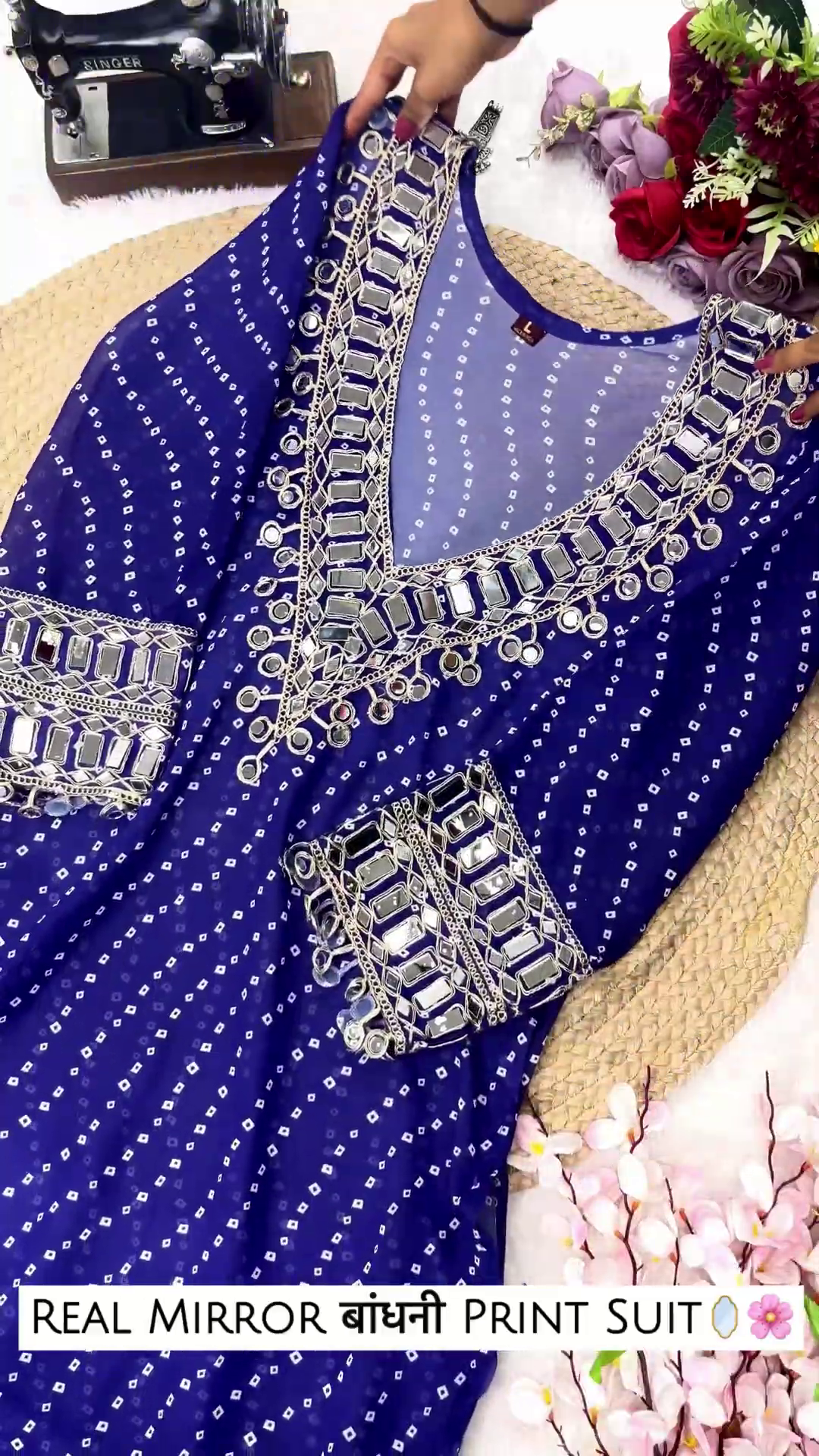 Vibrant Rani Pink Bandhani Anarkali with Heavy Mirror Work - Image 3