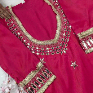 Vibrant Rani Pink Silk Anarkali with Heavy Mirror Artistry