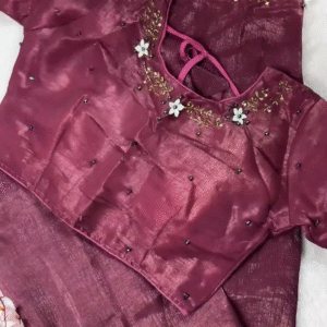Mauve Silk Saree Set with 3D Floral Accents