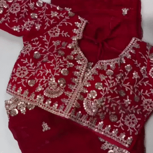 Grand Maroon Velvet Saree Set with Floral Zari jaal