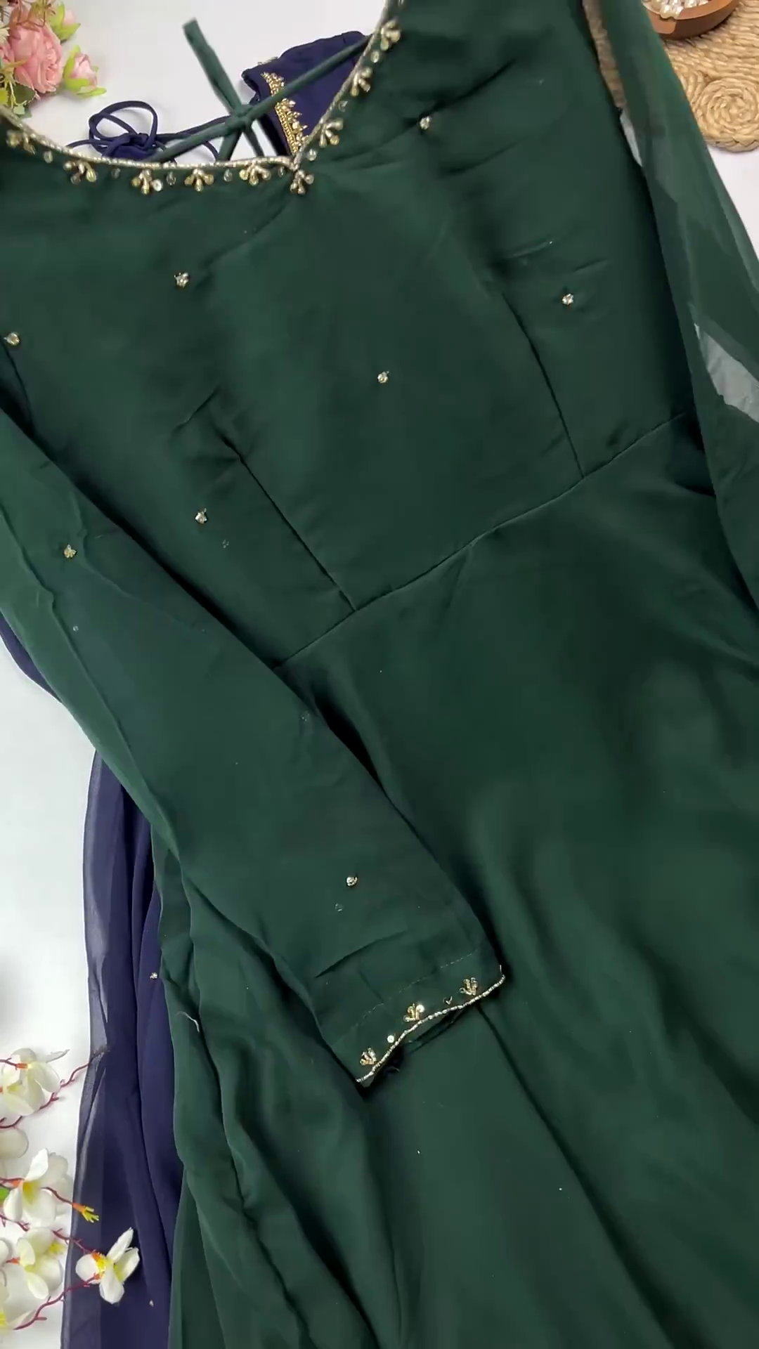 Forest Green Anarkali with Scalloped Zari Detailing