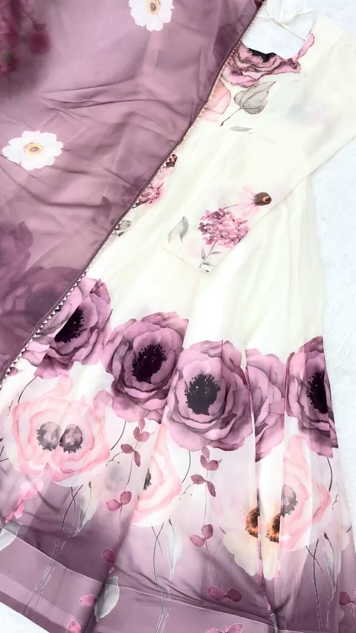 Grand Floral Anarkali in Mauve and Cream