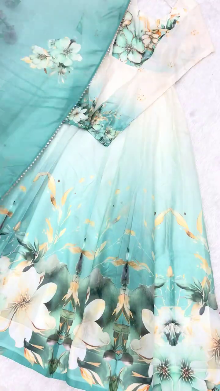 Grand Floral Anarkali in Mauve and Cream - Image 2