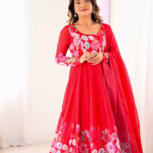 Vibrant Crimson Floral Anarkali Set