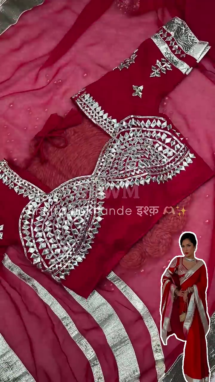 Crimson Mirror-Work Heritage Saree Set