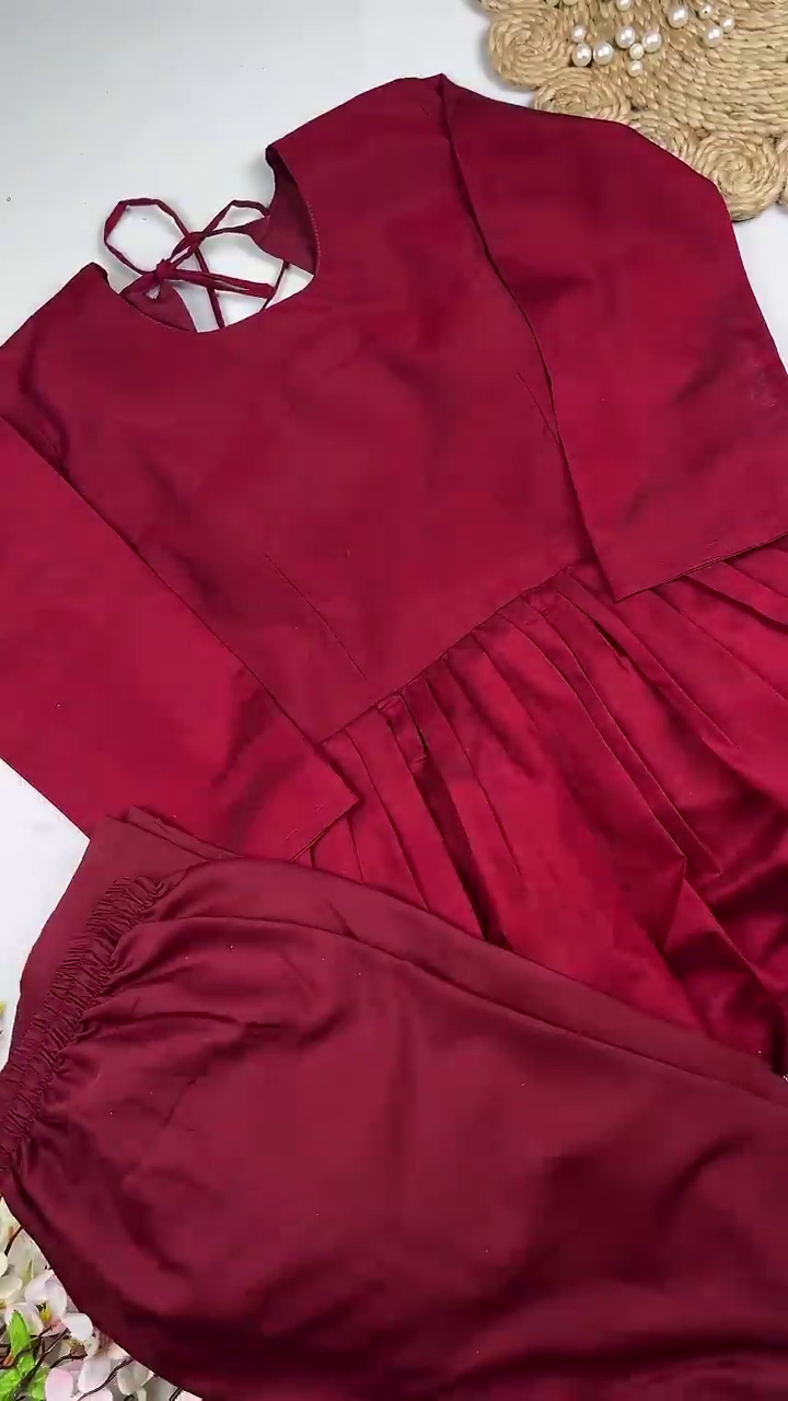 Minimalist Maroon Cotton-Finish Co-ord Set