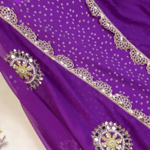 Vibrant Bandhani Georgette Suit with Circular Mirror-Work Medallions