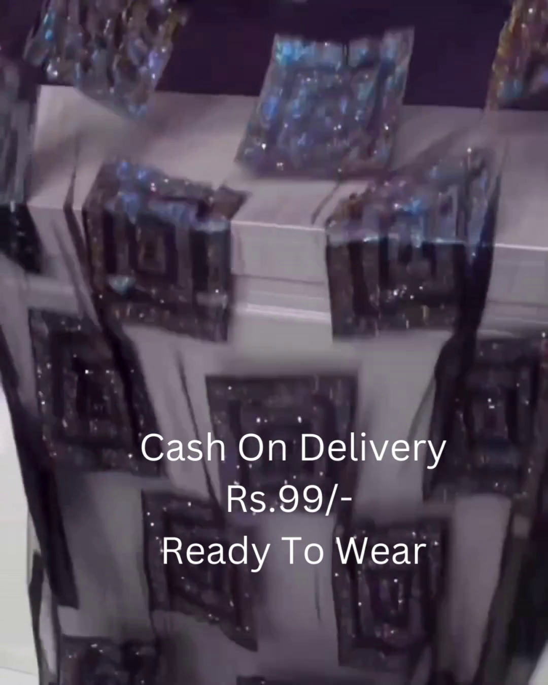 Midnight Noir Shimmer Saree with Iridescent Geometric Artistry - Image 2