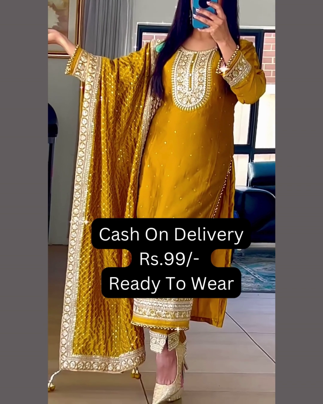 Sun-Drenched Mustard Silk Suit with Ornate Zardosi Borders - Image 2