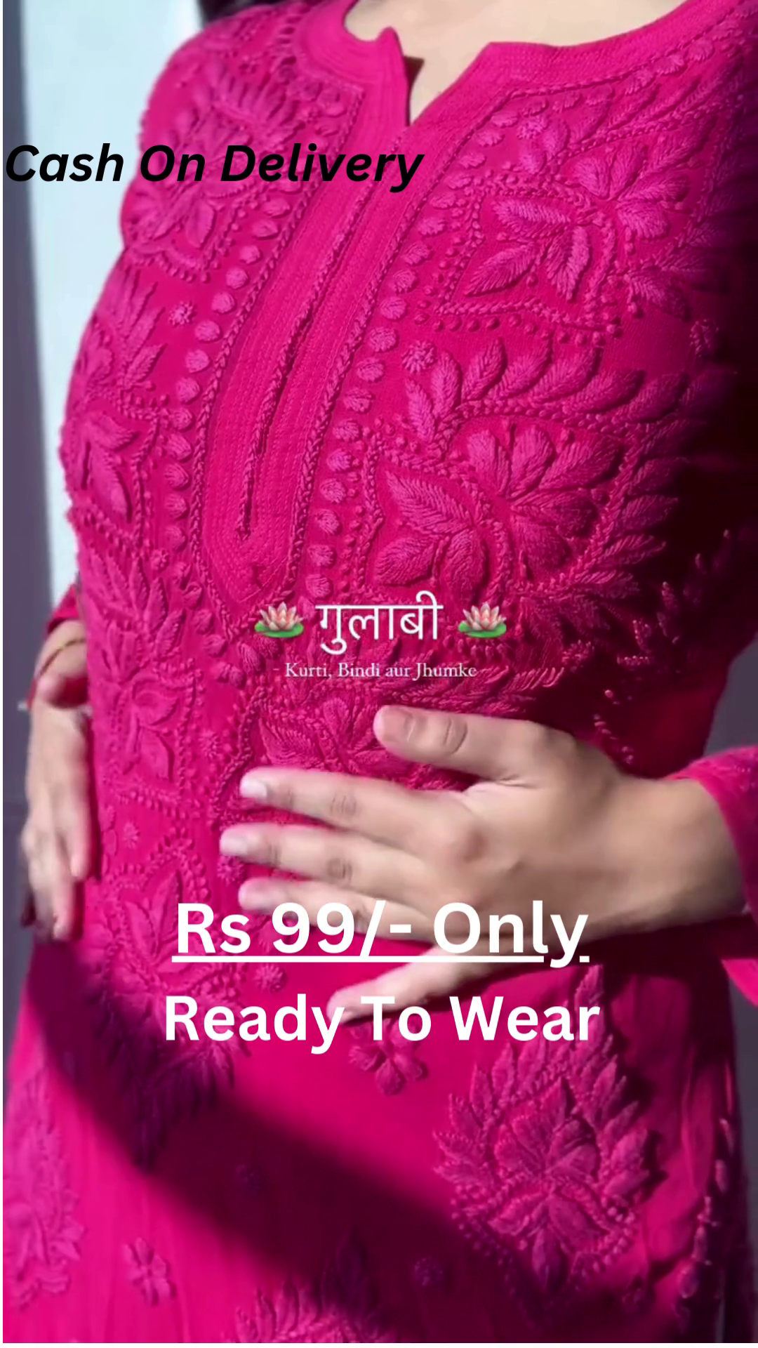 Gulabi Collection: Rani Pink Chikankari Kurti - Image 2