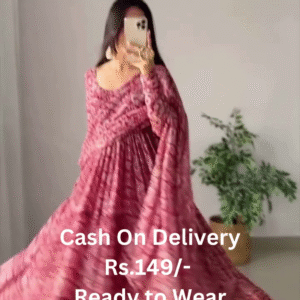 Rosewood Radiance: Printed Georgette Anarkali Gown