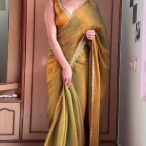 Elegant Golden Olive Silk Saree with Embroidered Border – Traditional Festive Wear