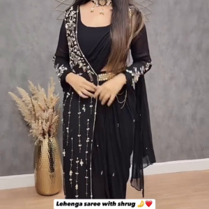 Designer Black Lehenga Saree with Embroidered Shrug – Elegant Party & Wedding Wear