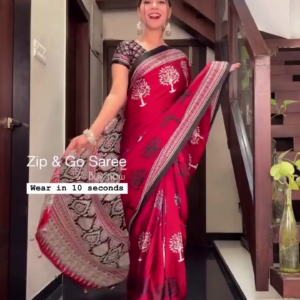 Red & Black Zip & Go Pre-Stitched Saree – Wear in 10 Seconds