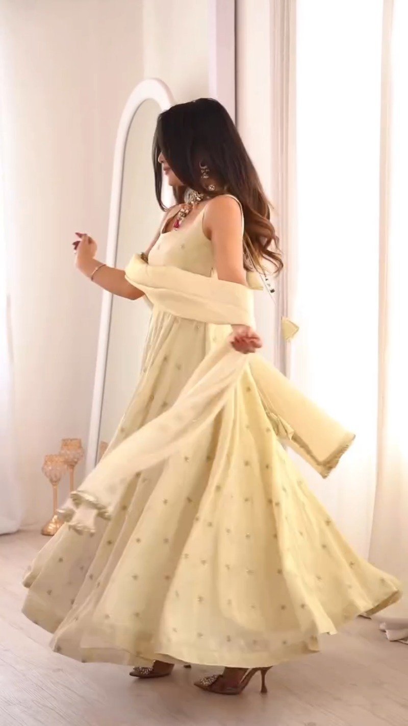 Ethereal Ivory Hand-Embroidered Anarkali Set - Image 2