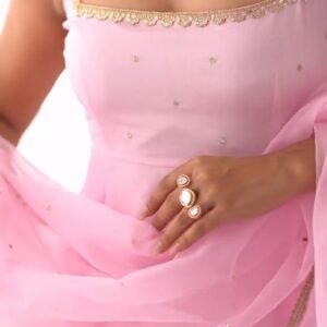 Blush Pink Minimalist Anarkali Kurta Set with Scalloped Dupatta